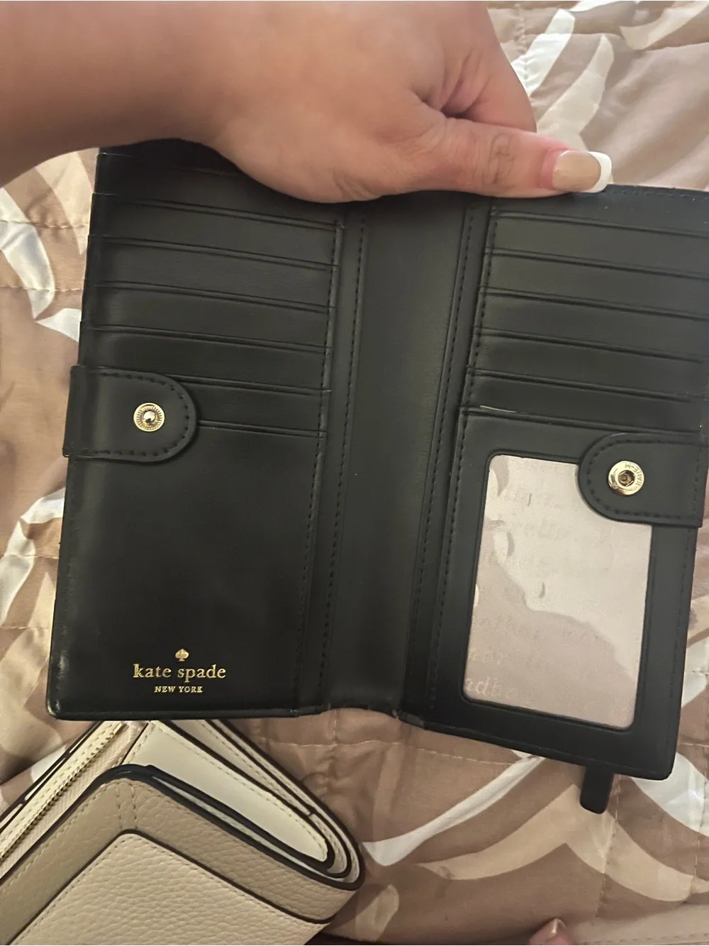 2 Kate spade wallets: Beige Pebbled Leather Wallet - Neutral Compact Card Case